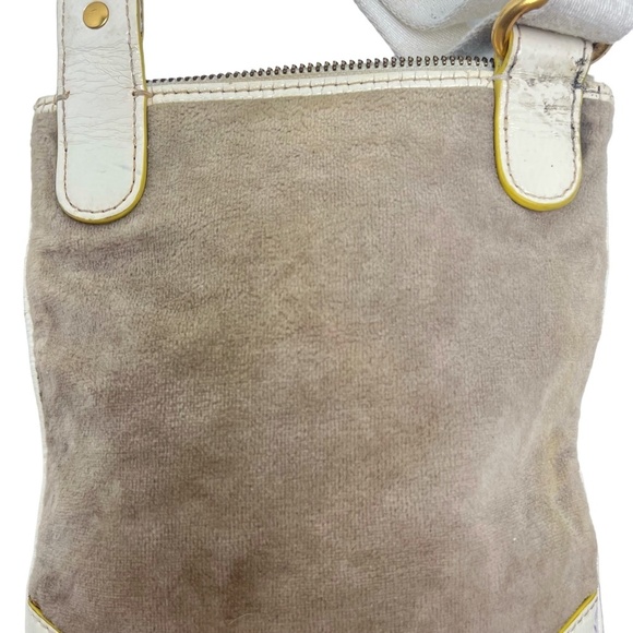 JUICY COUTURE Velour Beige Tan Cream Y2L Crossbody Shoulder Bag Purse Tote Charm - Picture 11 of 16